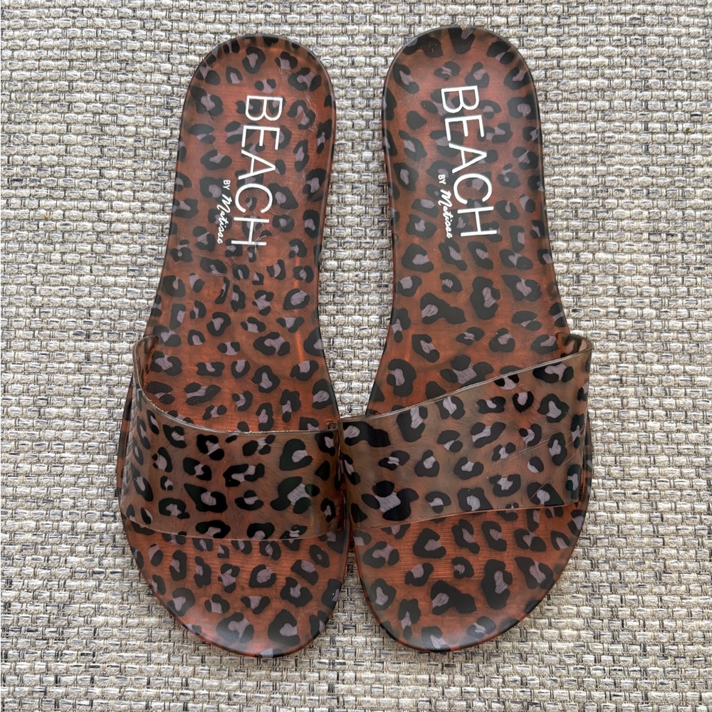 BEACH By Matisse NEW Sol Tan Leopard Slide On Jelly Sandal Size 8 - Picture 3 of 7